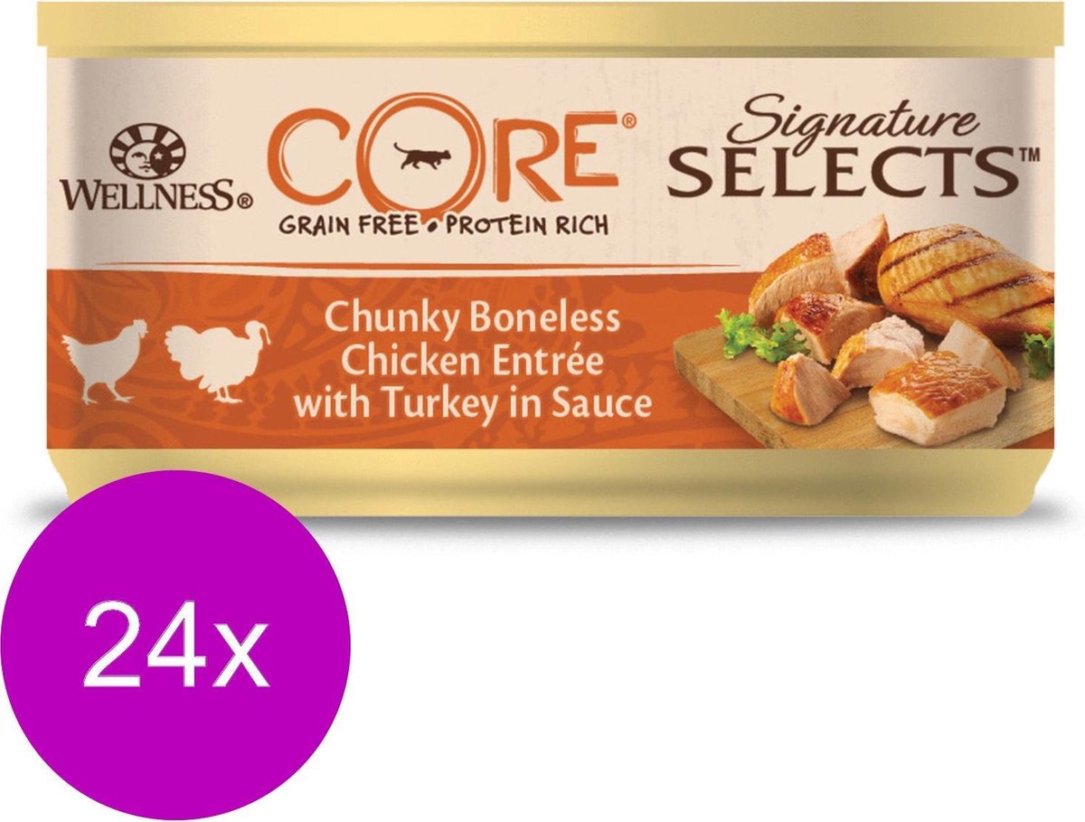 Wellness Core Signature Selects Chunky Kip/Kalkoen – Kattenvoer – 24 x 79 g