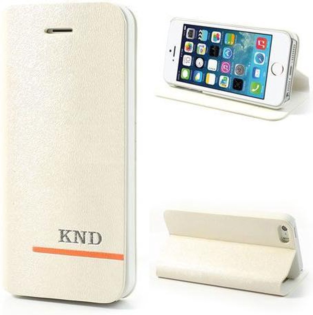 KND PU Leren Flip Stand Case voor iPhone 5S 5 wit