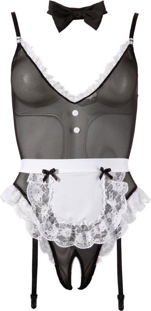 Cottelli Collection – Sexy Huishoudster Body Licht Transparant met Open Kruis voor de Grondige Schoonmaak – Maat XL – Zwart