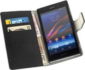 LELYCASE Bookstyle Wallet Case Flip Cover Bescherm Sony Xperia Z1 Zwart