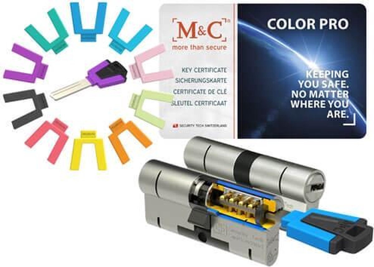 M & C Color Pro cilinderslot 32/32 set van 2 stuks skg*** incl. 5 sleutels.