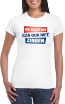 Wit T-shirt - Die naast mij kan ook niet  zingen dames - Toppers dresscode kleding L