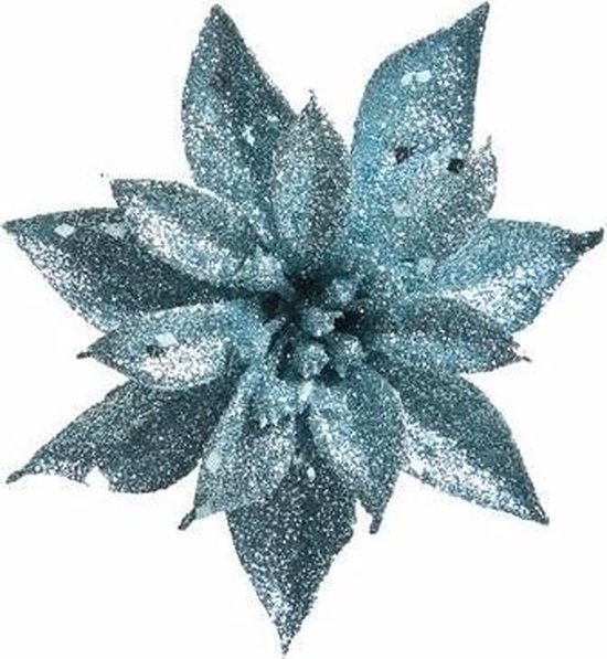 Kerstboom decoratie bloem turquoise 8 cm
