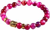 Fako Bijoux® - Buddha Armband - Deluxe - Goudkleurig - Fuchsia