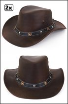 2x Cowboy hoed leder bruin - wild west western cowboy leer hoed bruin