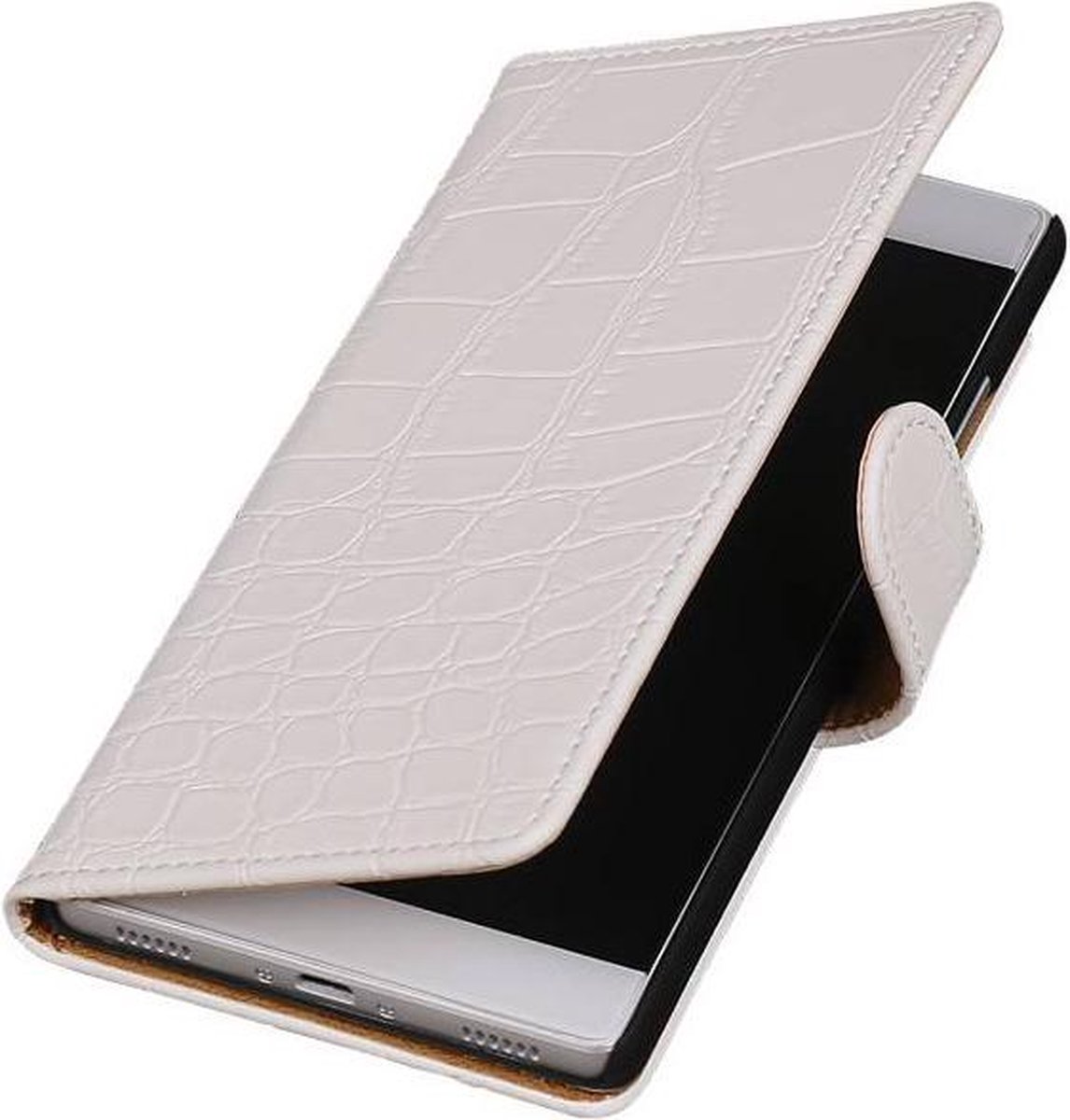 Huawei P8 - Croco Wit - Book Case Wallet Cover Hoesje