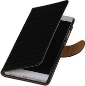 Huawei P8 - Croco Zwart - Book Case Wallet Cover Hoesje