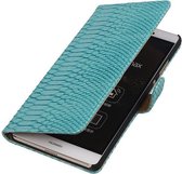 Sony Xperia E4g Snake Slang Bookstyle Wallet Hoesje Turquoise - Cover Case Hoes