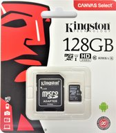 Geheugenkaarten Micro SD 128 GB ORIGINAL + SD kaart Adapter (HD video- 80MB/S/R) Kingston Micro SD kaart Canvas