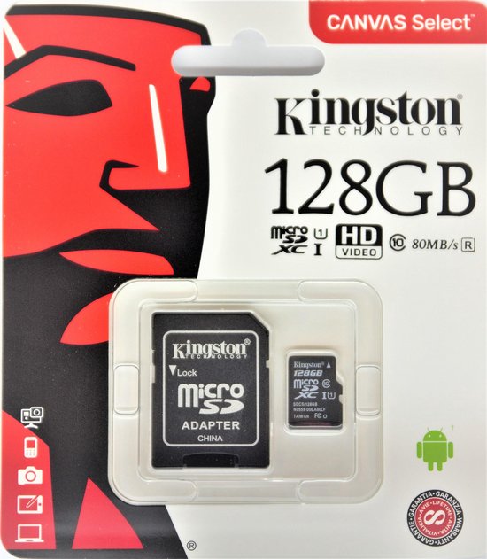 reinigen Bot De gasten Geheugenkaarten Micro SD 128 GB ORIGINAL + SD kaart Adapter (HD video-  80MB/S/R)... | bol.com