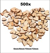 500x Houten hartjes 6/8/10/12mm