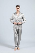 Heren zijden pyjama set (lange mouwen, lange broek), Parelmoer grijs, S