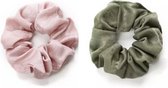 Scrunchie kraagjeskopen.nl - zijde haarwokkel haarelastiek groen roze - 2 stuks - scrunchies