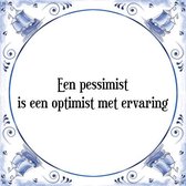 Tegeltje met Spreuk (Tegeltjeswijsheid): Een pessimist is een optimist met ervaring + Kado verpakking & Plakhanger