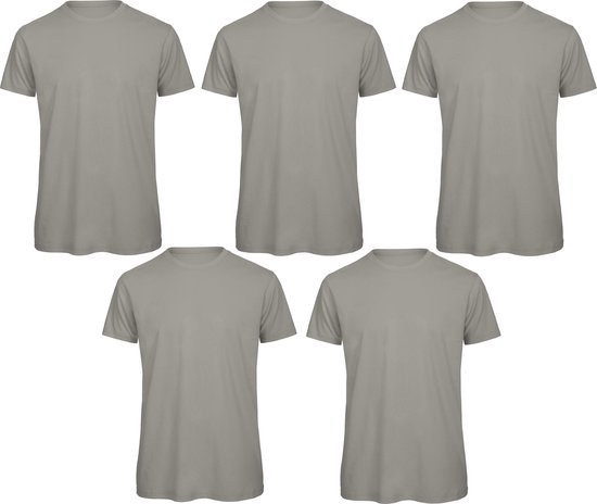 Senvi 5 pack T-Shirt -100% biologisch katoen - Kleur: Licht Grijs M