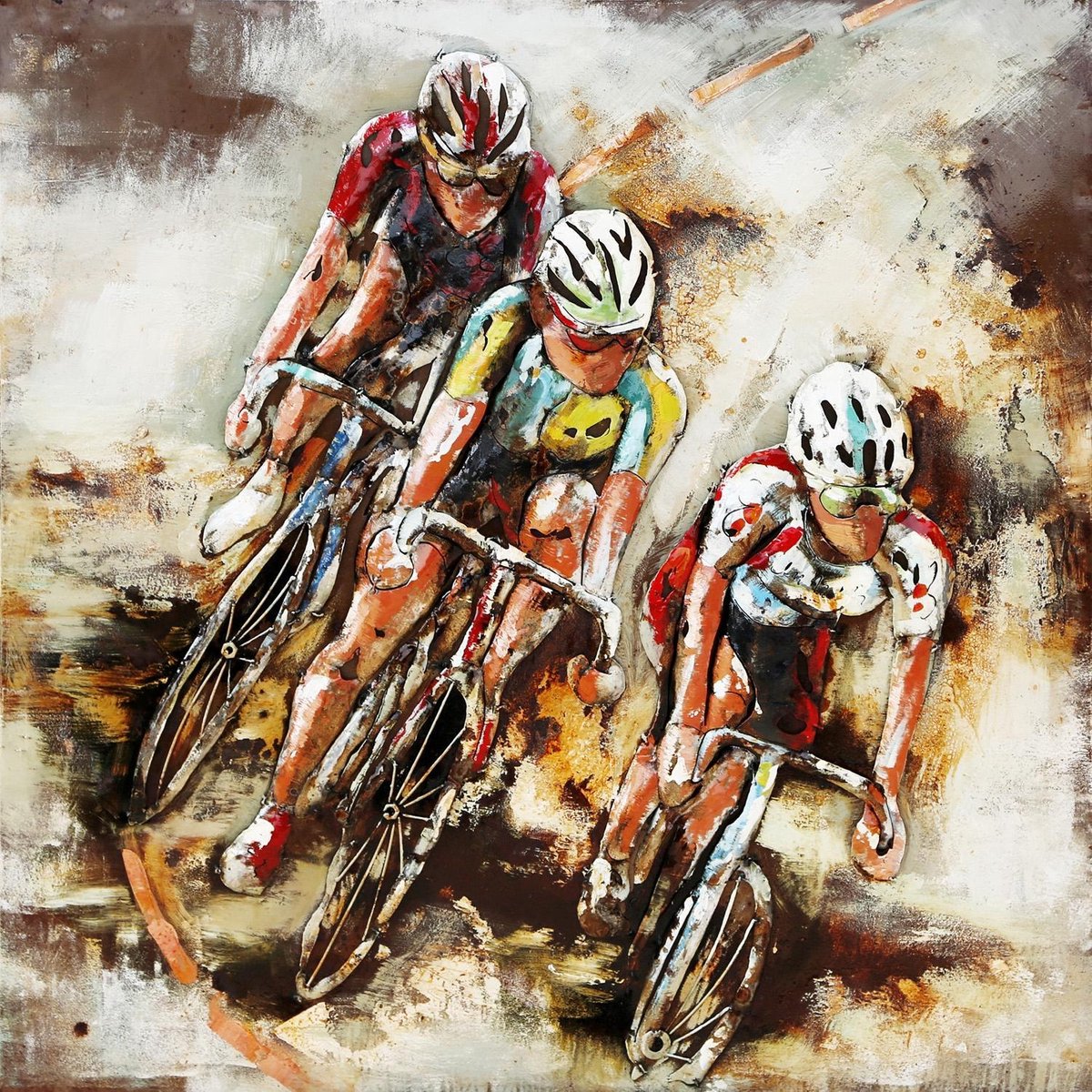 Schilderij Metaal 3D Wielrenners, Cyclists