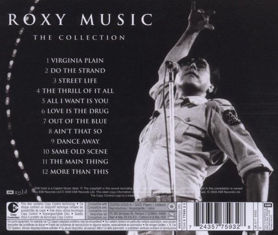 ROXY MUSIC THE COLLECTION albumhoes met man op podium, hand omhoog.