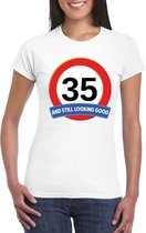 Verkeersbord 35 jaar t-shirt wit dames M
