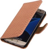 Étui Portefeuille Samsung Galaxy S7 de Type Livre Serpent Rose