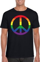 Regenboog peace teken shirt zwart heren XL