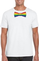 Wit t-shirt met regenboog vlag strikje heren L