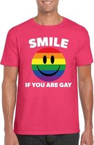 Smile if you are gay emoticon shirt roze heren S