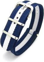 Premium Navy Blue White - Nato strap 18mm - Stripe - Horlogeband Navy Blauw Wit