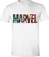 Marvel - Characters in Logo Mannen T-Shirt - Wit - L