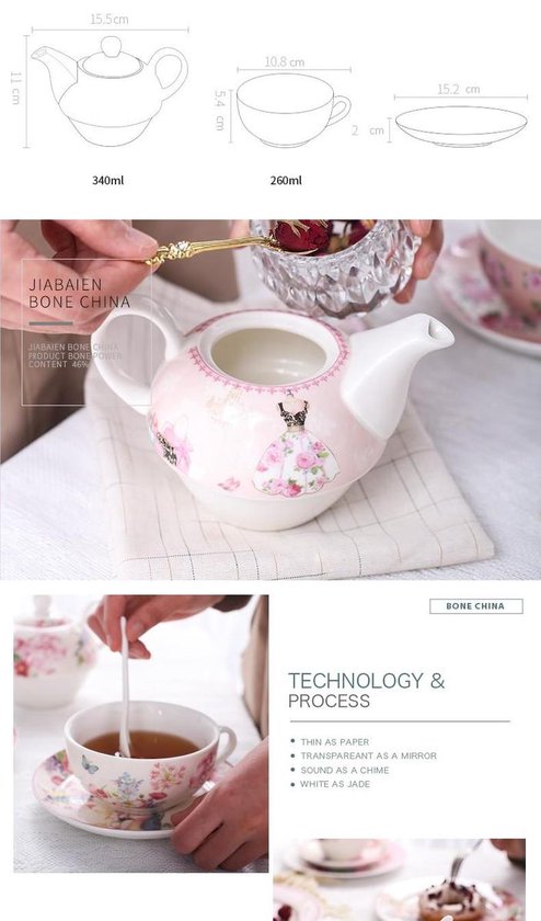 Tea for one Bird&Flower design White Theepot en kop in een | bol.