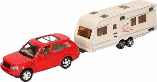 Speelgoed rode Land Rover auto / modelauto met caravan 1:48 | bol.com