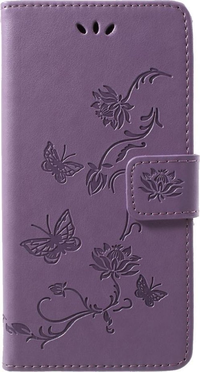 Bloemen & Vlinders Book Case - Geschikt voor Huawei P20 Lite Hoesje - Paars