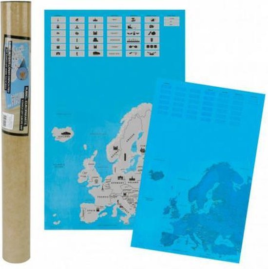 Scratch map Europa blauw kras kaart kras wereldkaart scratch