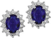 The Jewelry Collection Oorknoppen Zirkonia En Synthetische Saffier - Zilver Gerhodineerd