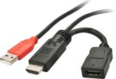 LINDY HDMI Stroomkabel HDMI-A stekker, USB-A stekker, HDMI-A bus 0.15 m Zwart 41080 HDMI-kabel