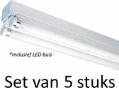 LED Buis armatuur 120cm - Dubbel | Inclusief LED buizen - Warm wit (Set van 5 stuks)