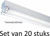 LED Buis armatuur 120cm - Dubbel | Inclusief LED buizen - Warm wit (Set van 20 stuks)