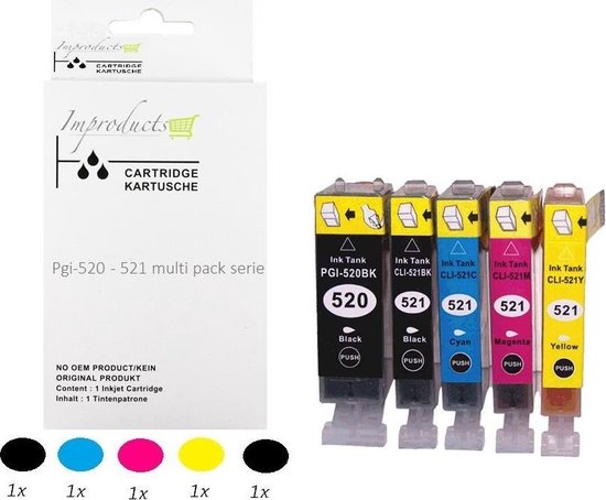 Improducts® Inkt cartridges - Alternatief Canon PGI-520 / CLI-521 XL multi pack chip v5