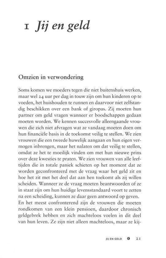 Pagina uit een boek met de titel 'Omzien in verwondering' en tekst over vrouwen en geld.