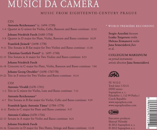Albumhoes met tekst "MUSICI DA CAMERA MUSIC FROM EIGHTEENTH CENTURY PRAGUE" en tracklist.