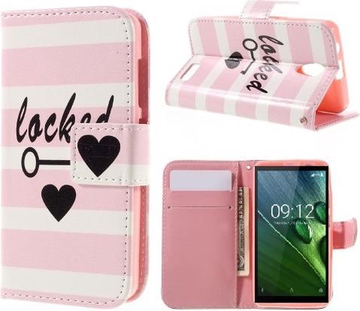 Qissy Locked Love Key portemonnee case hoesje Geschikt voor: Motorola E4