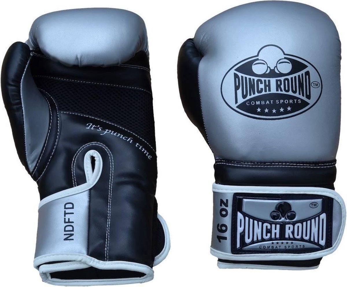 Punch Round Bokshandschoenen Combat Sports Zilver Zwart 10 OZ Bokshandschoenen