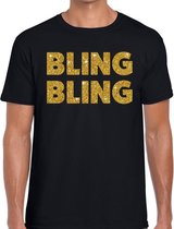 Bling Bling glitter tekst t-shirt zwart heren - heren shirt Bling Bling M