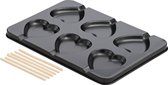 Bakvorm, 6 hartjes, incl. 6 afwasbare lolli-stokjes