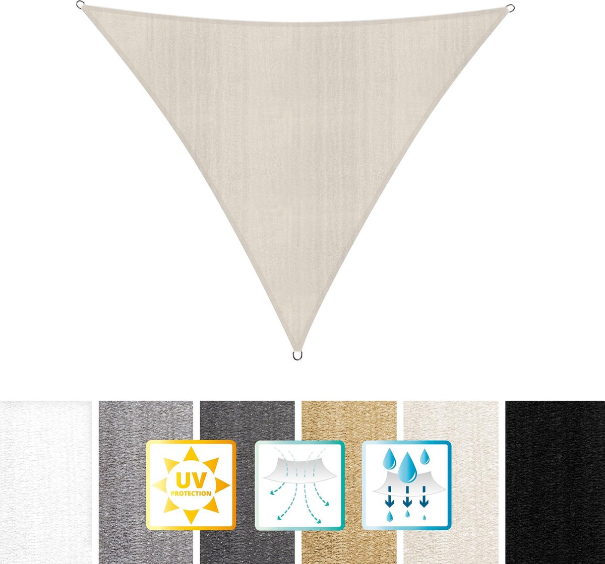 Driehoekige luifel van Lumaland incl. spandraden |Driehoek 4 x 4 x 4 m| 160 g/m² - crème