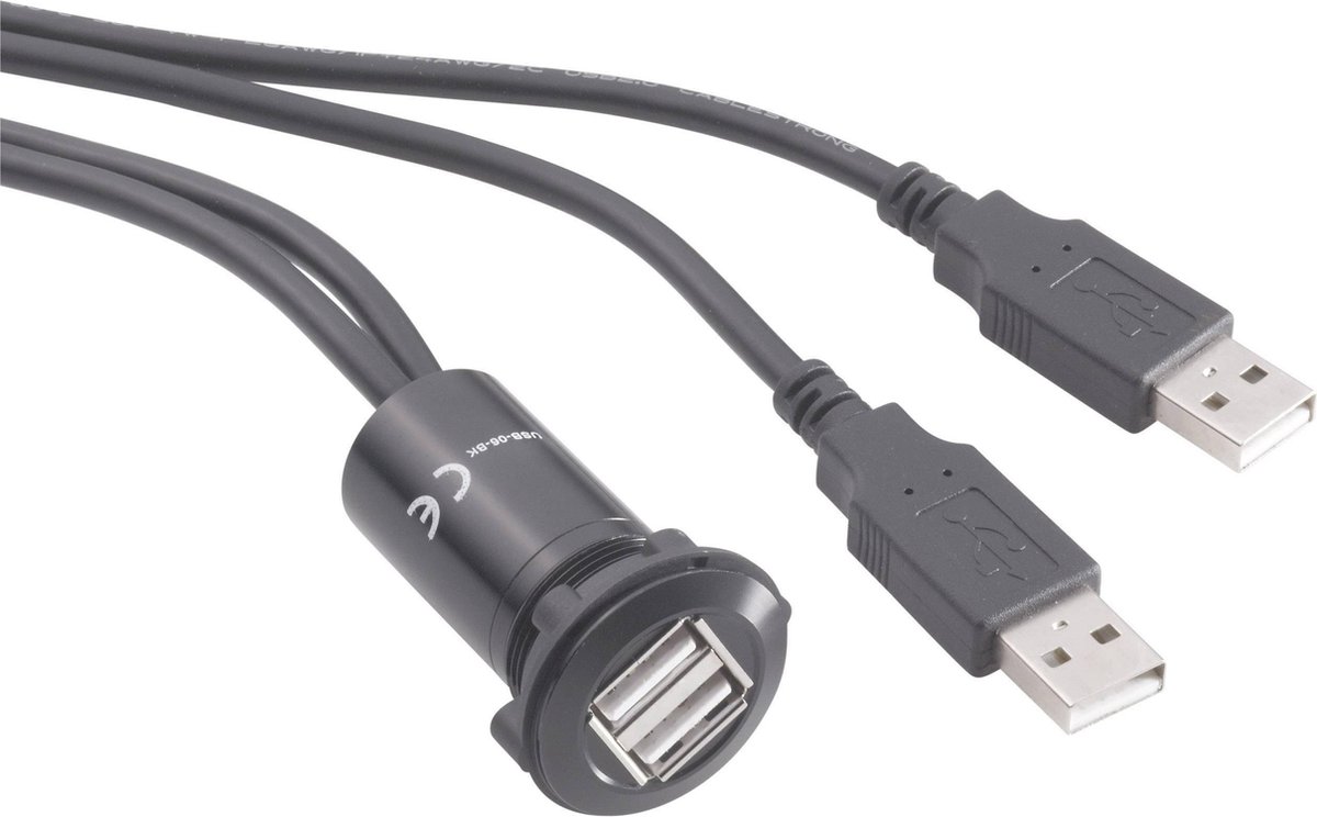 TRU COMPONENTS USB-06-BK Dubbele USB-inbouwbus 2.0 Bus, inbouw, Adapter 2x USB-bus type A naar 2x USB-stekker type A me