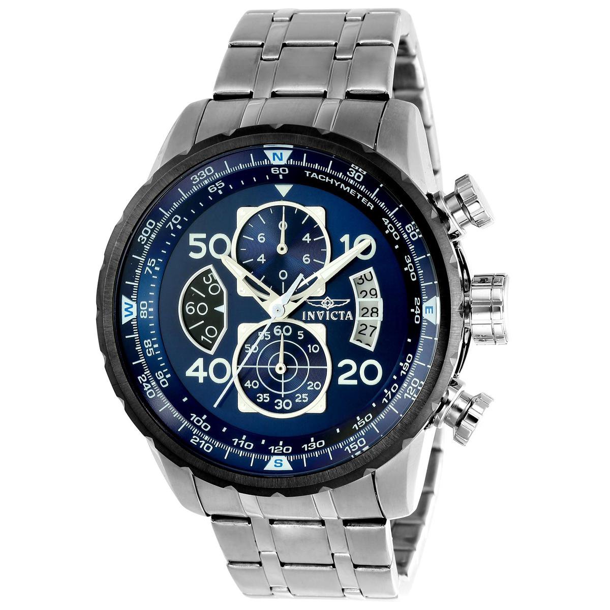 Invicta Aviator 22970 Heren Horloge - Waterdicht - Analoog - Quartz Uurwerk - Roestvrij Staal met blauwe Wijzerplaat - 48mm