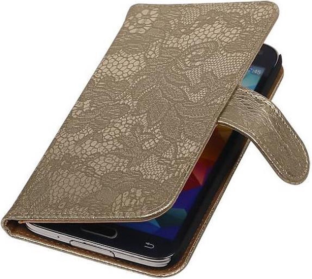 Lace Bookstyle Wallet Case Hoesjes Geschikt voor Samsung Galaxy Core II G355H Goud