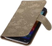 Lace Bookstyle Wallet Case Hoesjes Geschikt voor Samsung Galaxy Core II G355H Goud