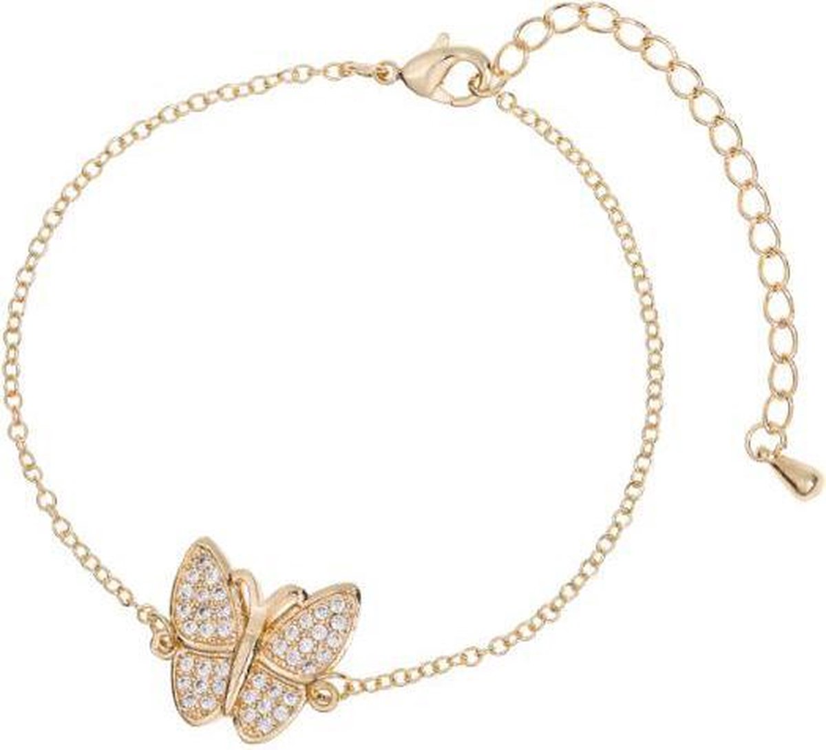 24/7 Jewelry Collection Vlinder Armband - Diamantjes - Goudkleurig - Amodi