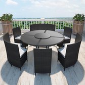 Tuinset rond poly rattan zwart 13-delig - Inclusief fleecedeken